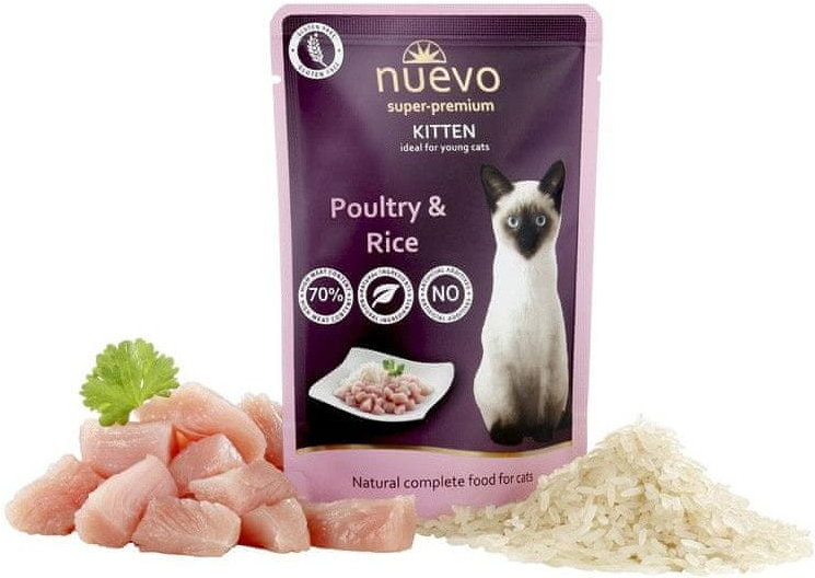 NUEVO cat Kitten Poultry with Rice 16 x 85 g