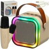 Karaoke set s 2 mikrofónmi + prenosný reproduktor BLUETOOTH USB LED béžový