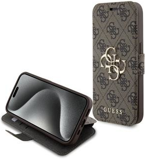 Guess PU Leather 4G Metal Logo Book iPhone 15 Pro Max hnedé