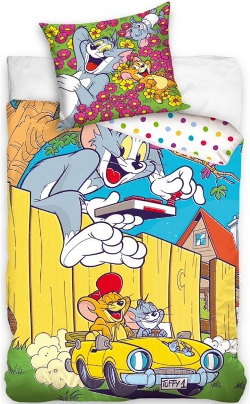 Carbotex bavlna obliečky Tom a Jerry v žltom kabriolete bavlna Renforcé 70x90 140x200