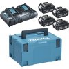 Makita Sada 4ks akumulátorov BL1850B Li-ion LXT 18V / 5,0 Ah + dvojnabíječka DC18RD + Makpac 197626-8