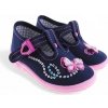 Detské papuče tmavomodré s motýlikom, s ortopedickou stielkou, zapínanie na pracku (20)