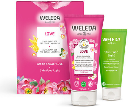 Weleda Love Aroma blahodarný sprchový gél 200 ml + Skin Food Light bohatý hydratačný krém 75 ml darčeková sada