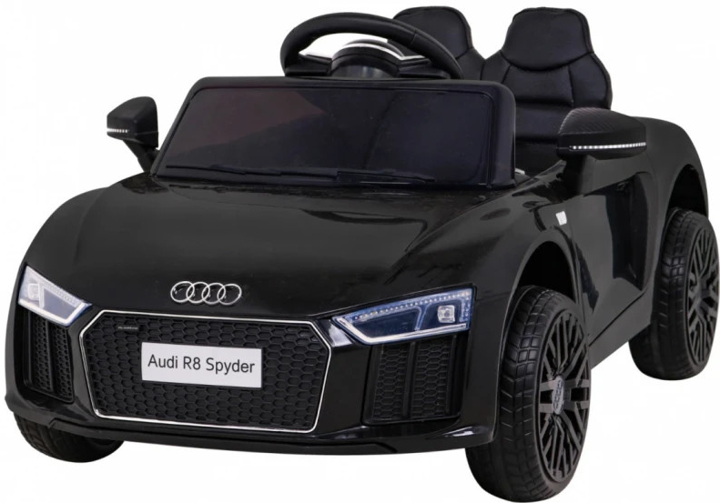 Joko elektrické autíčko Audi R8 Spyder kožené sedadlo penové kolesá FM rádio odpružené lak čierna