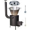 Goulash Cauldron kotlík na guláš nerez 1,2 mm 40 l, pokrievka nerez 48 cm INOX, Goulash Cauldron vysoká žiaruvzdorná, hrubostenná kotlina 1,5 mm 45 cm PLUS 600, vareška 50 cm SMREK, naberačka antikor