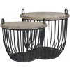 Chic Antique 2ks čierny antik kovový coffee stolík s drevenou doskou Charlotte - Ø57*48 cm - Chic Antique