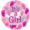 SmartBallons Foliový balón kulatý It´s a Girl 45 cm Baby Shower