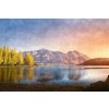 DIMEX | Vliesové fototapety na stenu Maľba - Horské jazero MS-5-2039 | 375 x 250 cm | zelená, modrá, oranžová, hnedá + Vliesová fototapeta na stenu DIMEX Maľba - Horské jazero MS52039 v rozmere 375 x