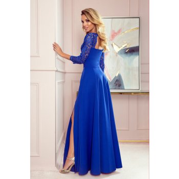 Numoco elegantné krajkové dlhé šaty s výstrihom 309-2 modré od 82,63 € -  Heureka.sk
