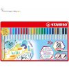 STABILO Pen 68 brush - prémiová fixka s variabilným hrotom - Meatal Box - 25 ks v rôznych farbách