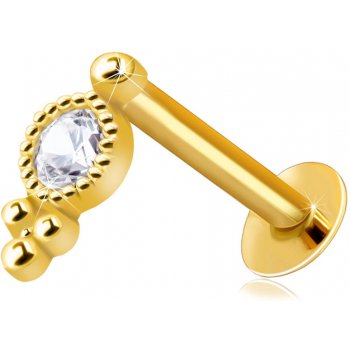 Šperky eshop piercing do pery a brady z žltého zlata okrúhly číry zirkón s ozdobným orámovaním S2GG206.46