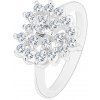 Šperky eshop - Ligotavý prsteň striebornej farby, číre zirkónové srdce, lesklé ramená R42.14 - Veľkosť: 50 mm