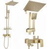 Sprchový set Rea JACK kartáčovaný zlatý - vaňová batéria, dažďová a ručná sprcha, mydelnička