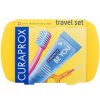 Curaprox Travel Set Yellow sada:: skládací zubní kartáček CS 5460 Ultra Soft 1 ks + zubní pasta Be You Daydreamer Blackberry & Licorice 10 ml + mezizubní kartáček 2 ks + držák na mezizubní kartáček 1