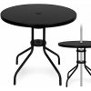 Okrúhly záhradný stôl 80 cm, tvrdené sklo, otvor na slnečník, čierny, MultiGarden