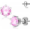 Šperky eshop - Náušnice z chirurgickej ocele striebornej farby, okrúhly ružový zirkón v kotlíku S05.03 - Priemer: 3 mm