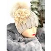 nikola royal Luxusná čiapka TATIANA s brmbolcom z pravej kožušiny - beige TOP AKCIA! Veľkosť: 50-52