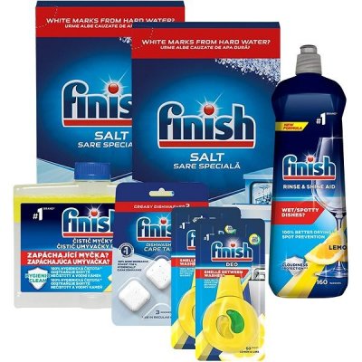 Finish sada leštidlo Shine&Dry Lemon 2x 800 ml + soľ 4kg + osviežovač s vôňou sviežeho citróna a limetky 20 g + čistič umývačky Lemon Sparkle 2 x 250 ml