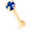 Šperky eshop - Piercing do nosa v žltom 9K zlate - drobný zirkón tmavomodrej farby S1GG97.33