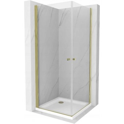 MEXEN/S - PRETORIA duo sprchovací kút 70 x 70, transparent, zlatá + vanička vrátane sifónu 852-070-070-50-02-4010G