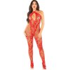 Leg avenue - flower print mesh bodystocking red