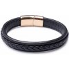 Nefertitis Pánsky fashion čierny kožený náramok nerez oceľ vo farbe zlata NF29064 - obvod cca 22 cm