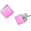 Šperky eshop - Puzetové náušnice z ocele - lesklé štvorce ružovej farby Q24.05