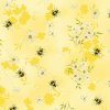 Benartex Buzzworthy / 9975M-33 / Včely s kvetinami na žltej - zlatotlač
