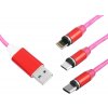 Magnetický USB kábel 3v1 červený KK21W LED podsvietenie (jasne červené).