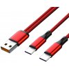 Sturdo textilný nab. kábel 2in1, 1,2m USB na 2x Type-C (QC 5A+2A), červený