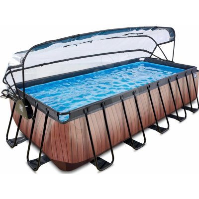 Bazén s krytom pieskovou filtráciou a tepelným čerpadlom Wood pool Exit Toys oceľová konštrukcia 540*250*122 cm hnedý od 6 rokov