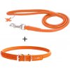 výhodný kožený set obojok a vodítko pre psa oranžový set Obvod krku: 53-61cm, šírka obojku: 13mm + vodítko priemer 13mm