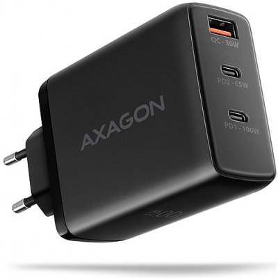 AXAGON ACU-DPQ100, GaN nabíječka do sítě 100W, 3x port (USB-A + dual USB-C), PD3.0/PPS/QC4+/Apple ACU-DPQ100