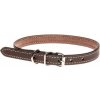 COBBYS PET Obojok z pravej hladkej kože hnedý prešitý žltou niťou 65cm/15mm
