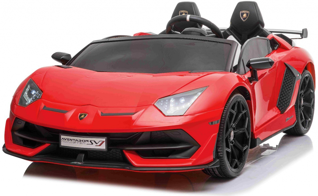 Beneo Elektrické autíčko Lamborghini Aventador 12V 24 GHz dialkové ovládanie USB / SD Vstup odpruženie vertikálne otváravé dvere mäkké Eva kolesá 2 X motor original licencia červen