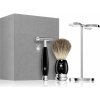 Mühle VIVO Mühle VIVO Black Pure Badger štetec na holenie z jazvečej srsti 1 ks + tradičný holiaci strojček 1 ks + stojan pre holiacu zostavu 1 ks
