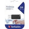 USB kľúč, 64GB, USB 2.0, 10 4MB sec, VERBATIM PinStripe, čierny