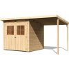 Drevený záhradný domček GLUCKSBURG 4 s prístreškom 190 Lanitplast