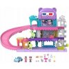 POLLY POCKET VIACÚROVŇOVÁ GARÁŽ DOMČEK SÚPRAVA KINO + 2 BÁBIKY + AUTÍČKO + DOPLNKY