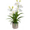 Umelá orchidea Cymbidium biela v kvetináči, 58cm