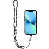 OEM Krištáľový prívesok DIAMANT na telefón / dĺžka šnúrky 74cm (37cm v pútku) / na krk - čierna