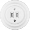 Bohemia-Design - Porcelánová retro USB napájacia zásuvka s rámikom 2x USB-A biela 12359388 + záruka 3 roky zadarmo