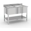 Nerezový umývací stôl s 2 drezami, 1200 x 600 x 850 mm