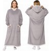 DEKA-MIKINA Oversize po členky Hrubá MIKINOVÁ DEKA XXL SIVÁ Plyšová s Kapucňou