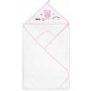 DuetBaby Macko biela s ružovou detská osuška s kapucňou 100 x 100 cm (froté osuška s potlačou)