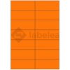 Labelea Samolepiace etikety 105x42,4 mm signálne farebné papierové, na hárku A4, pre laserovú tlač, Farba etikiet Signálna oranžová, Počet hárkov v balení 100 EPY105042SO014S