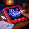 Magická LED tabuľka na kreslenie svetlom (Kreatívna vzdelávacia tabuľka s LED podsvietením, šablónami a fluorescenčnými fixkami)