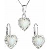 Súprava šperkov so syntetickým opálom a krištáľmi Preciosa náušnice a prívesok biele srdce 39161.1 White s. Opal
