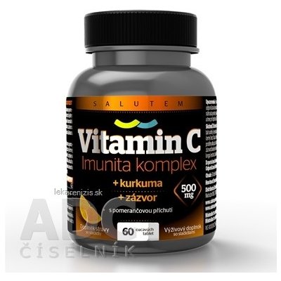 Vitamín C 500 mg Imunita komplex SALUTEM cmúľacie tablety s kurkumou a zázvorom, pomarančová príchuť 60 ks