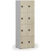 Drevená šatníková skrinka S4 s úložnými boxmi, 8 boxov, demont, RFID zámok, sivá/dub prírodný